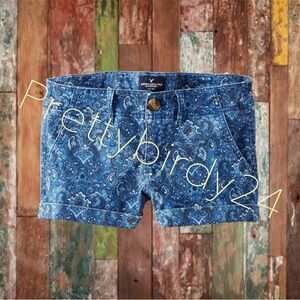 Retro AEO Blue Paisley Woven Shortie Shorts